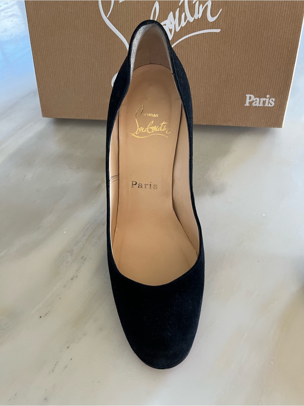 Christian Louboutin Black Suede Round-Toe Pumps - size 37 - Picture 8 of 14